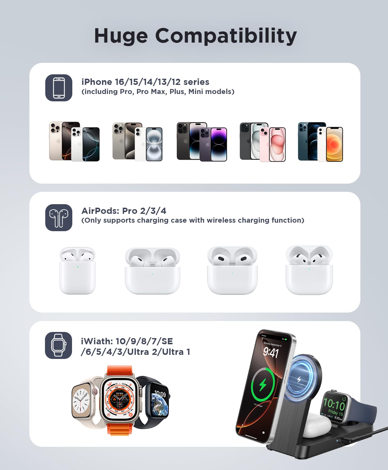 3 In 1 Magnetic Wireless For Iphone Charging Station: Foldable Portable Charger For Iphone 16-12 Pro Max & Apple Watch & Airpods