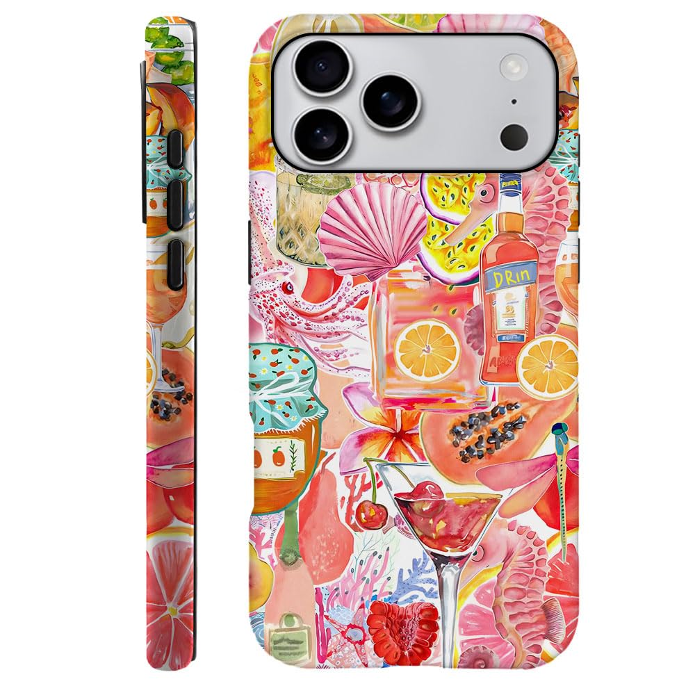Compatible with iPhone 17 Pro Max,Durable & Shockproof Phone Case Cover Design - Seashell Dragonfly Fruit Seahorse Collage