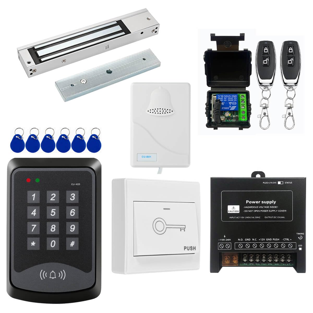 Door Access Control System Rfid Keypad 600Lb Electric Magnetic Door Lock Kit With Exit Button Doorbell Chime Remote Control