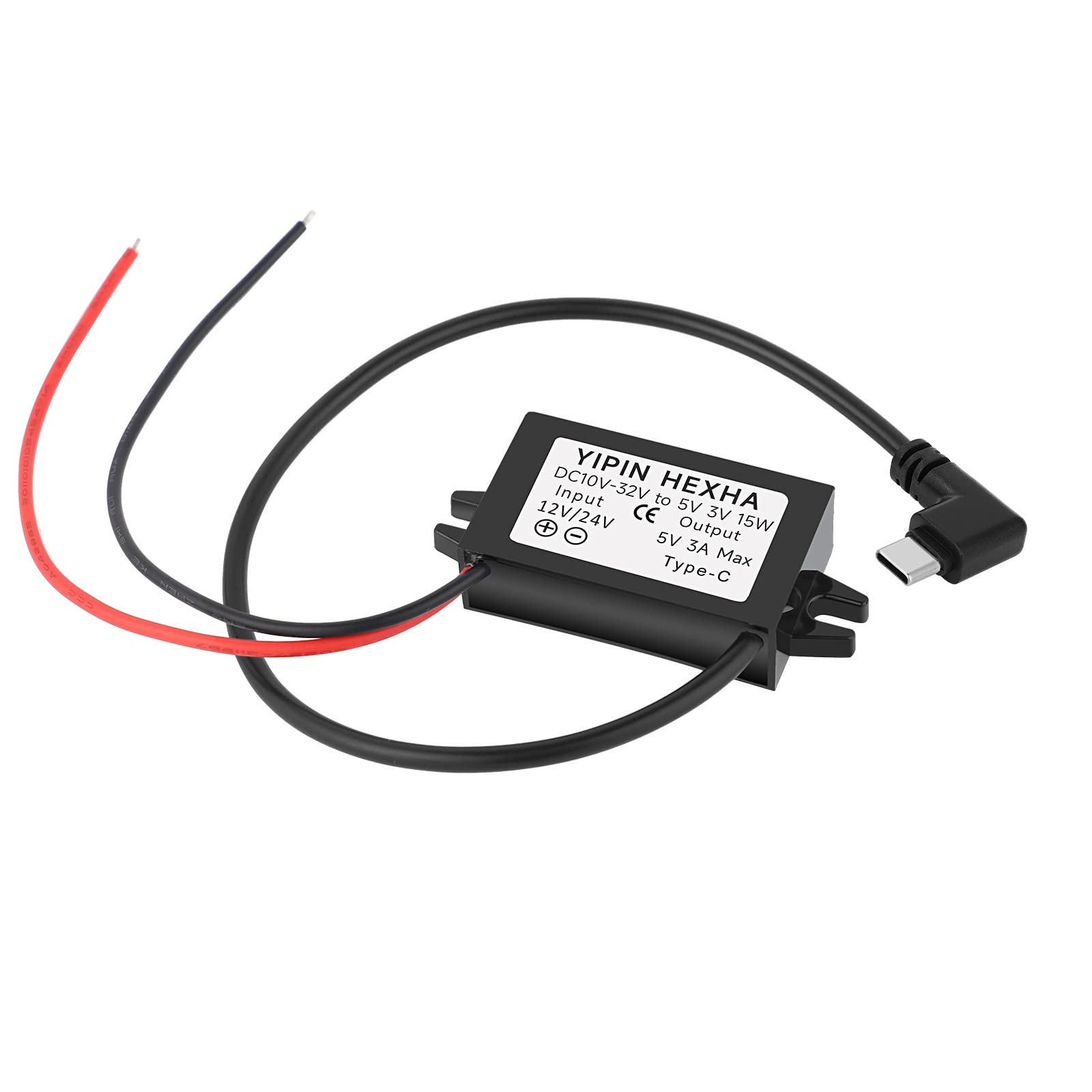 Yipin Hexha Dc 24V/12V To 5V Usb Type C Right Angle Step Down Converter Output 3A 15W Buck Module Power Adapter, Compatible With