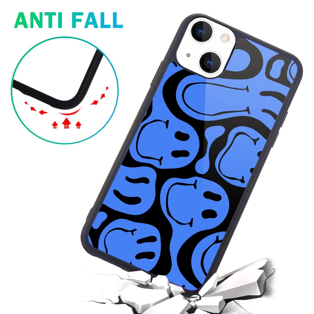 Maycari Compatible With Iphone 13 Mini Case For Children Women Smile Face Design, Hard Back Cover With Blue Funny Cute Cool Art