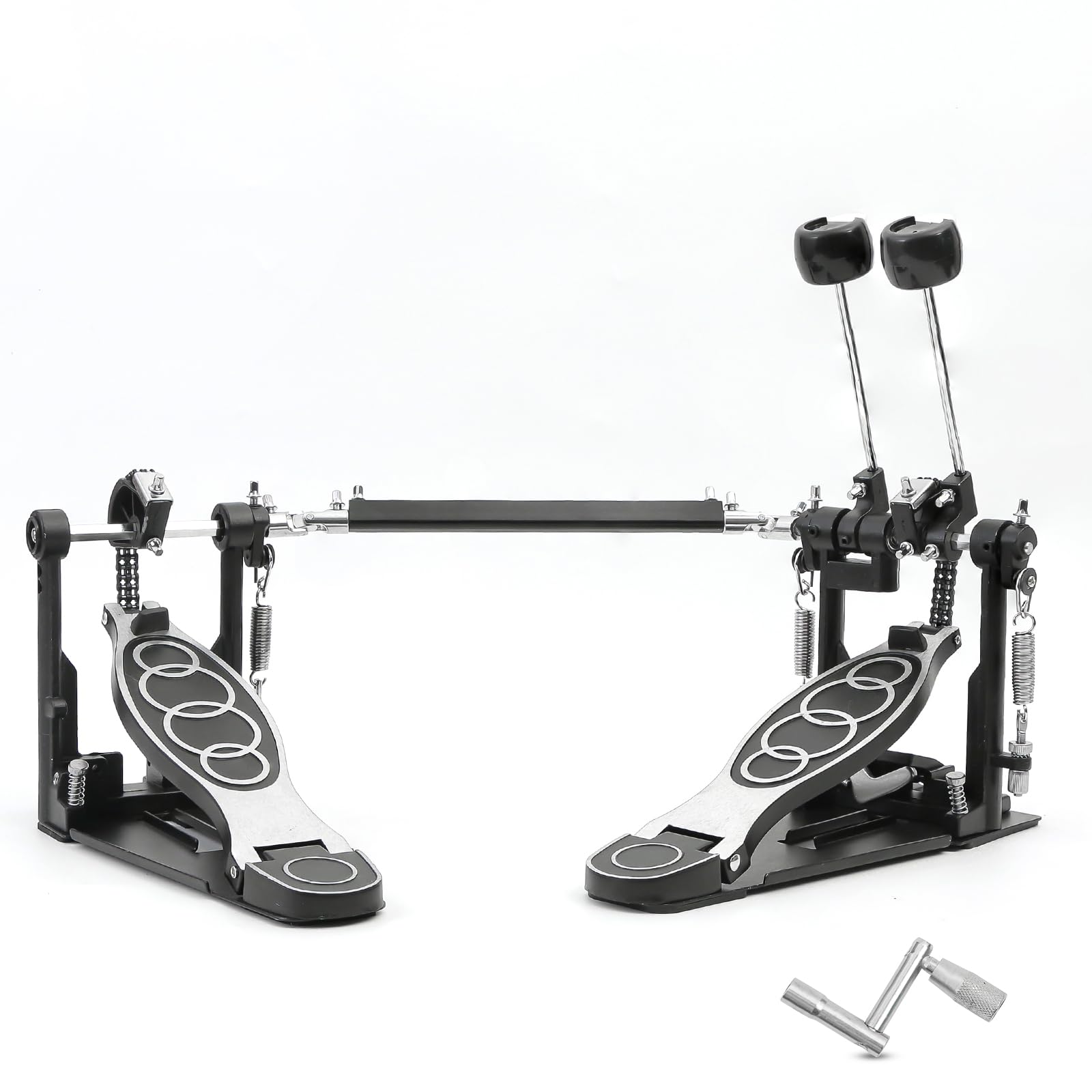 Double Bass drum Pedal,Double Bass Pedal with Adjustable Beater Head,Double Chain Drive Foot Kick Pedal with Drum Key for Drum S