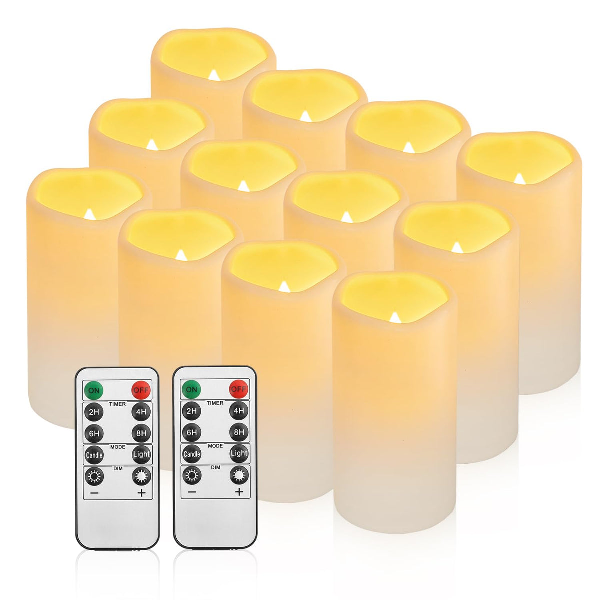 12Pack Waterproof Flameless Candles With Remote Control Candle, Battery Operated Flickering Led Pillar Candle Plastic,Large Size