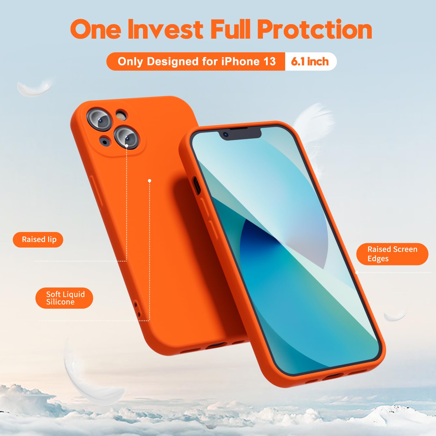 Oakxco For Iphone 13 Phone Case Liquid Silicone, Fluorescent Bright Solid Color, Cute Thin Slim Soft Rubber Tpu Plain Smooth Gel