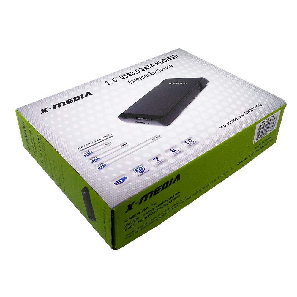 X MEDIA XM EN2279U3 2.5 Inch Tool Free USB 3.0 SATA SSD HDD Hard Disk Drive External Enclosure Case | Support 7mm / 9.5mm Height HDDs