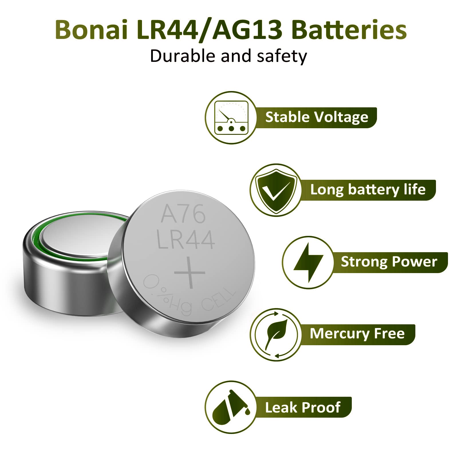 Bonai Lr44 L1154F Ag13 Batteries 1.5V Button Cell Battery 50-Pack, A76 357/303 Sr44 Battery High Capacity Packaging Upgrade