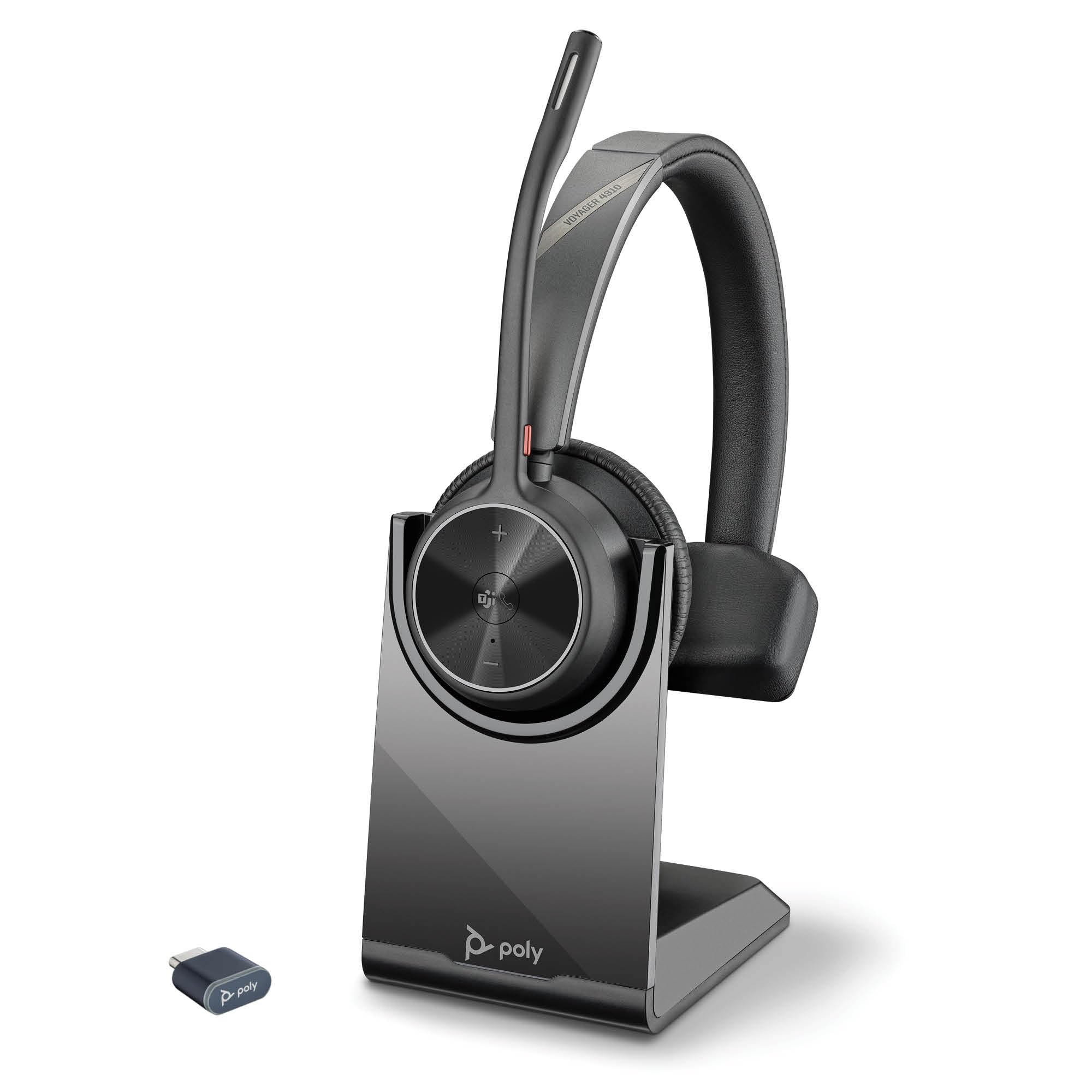 Poly Voyager 4310 UC Wireless Headset With Mic for Work, Mono, Charge Stand - Noise-Canceling Boom Mic - Connect PC via USB-C/US