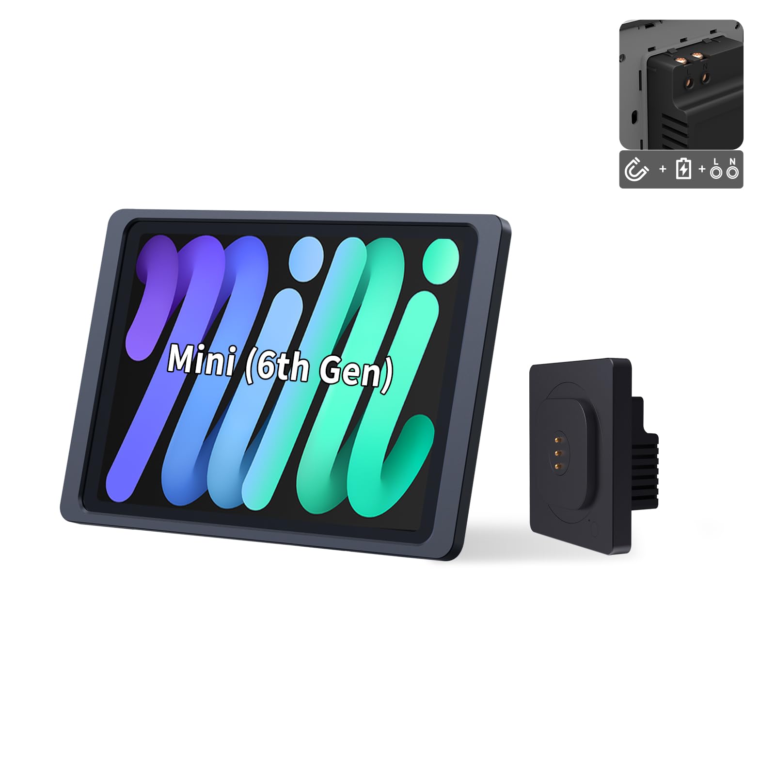 Emonita Magnetic Wall Mount With Charging Case For Ipad Mini 6 (2021). Upgraded 18W Quick Charge, Strong Magnets, 360 Rotation,