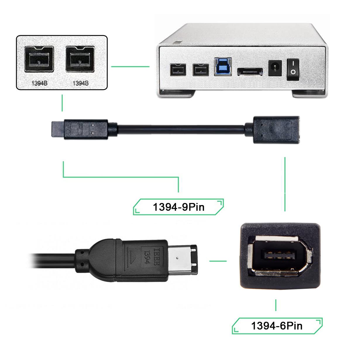 Cy Ieee 1394 6Pin Female To 1394B 9Pin Male Extension Data Video Capture Card Firewire 400 To 800 Cable 20Cm
