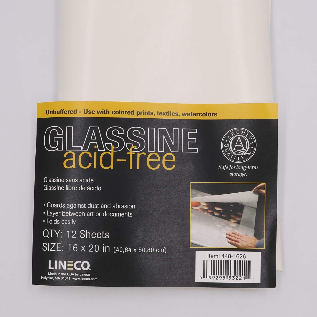 Lineco, 16X20 Glassine Sheets, Acid Free Unbuffered Interleaving Tissue, White