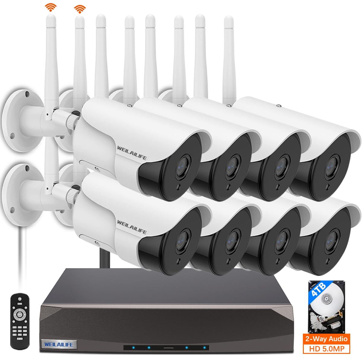 ? 90Ft Super Night Vision & Dual Antenna Enhanced? 2 Way Audio Outdoor Wireless Security Camera System, Wifi Video Surveillance, Home Security Cameras