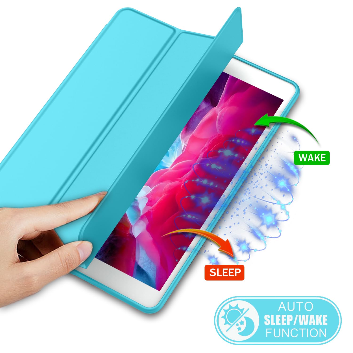 Imieet Ipad 9Th Generation Case 2021/Ipad 8Th Generation Case 2020 10.2 Inch With Pencil Holder, Ipad 7Th Gen 2019 Case With Soft Baby Skin Silicone Back, Auto Wake/Sleep Cover (Cyan)