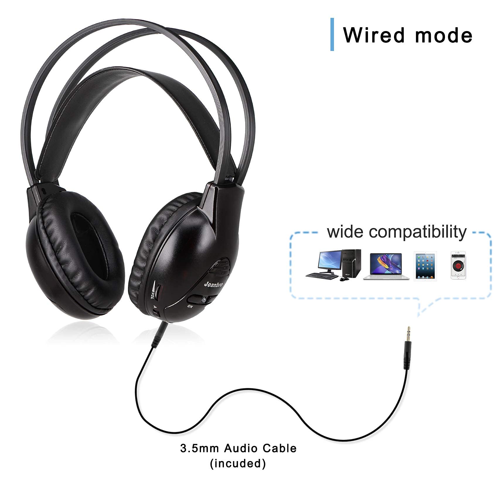 Joanbro Infrared Wireless Car Headphones For Town & Country, Sienna, Sequoia, Odyssey, Grand Caravan, Durango, Tahoe, Suburban,