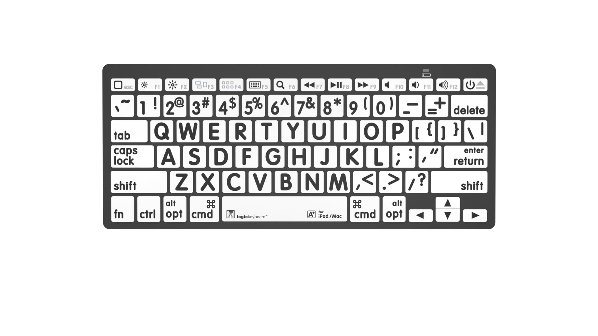 Logickeyboard BT Wireless with Large Print  for iPad and Mac  Black Letters on White Keys  p/n LKBU-LPBW-BTON-US
