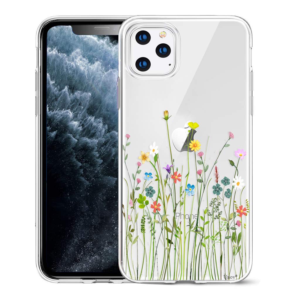 Unov Case Compatible With Iphone 11 Pro Max Case Clear With Design Slim Protective Soft Tpu Bumper Embossed Pattern 6.5 Inch (Fl