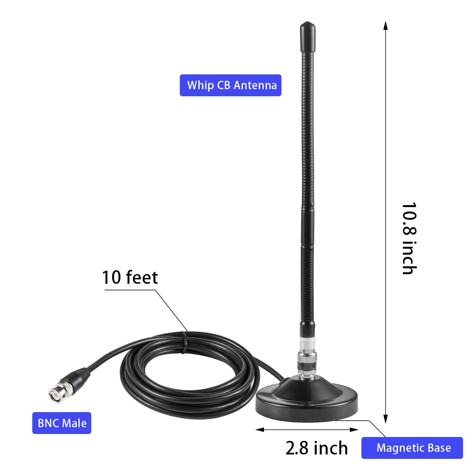 Long Range 27Mhz Heavy Duty Magnetic Base Station Soft Whip Cb Radio Antenna Kit For Cobra Midland Uniden Maxon President Anyton