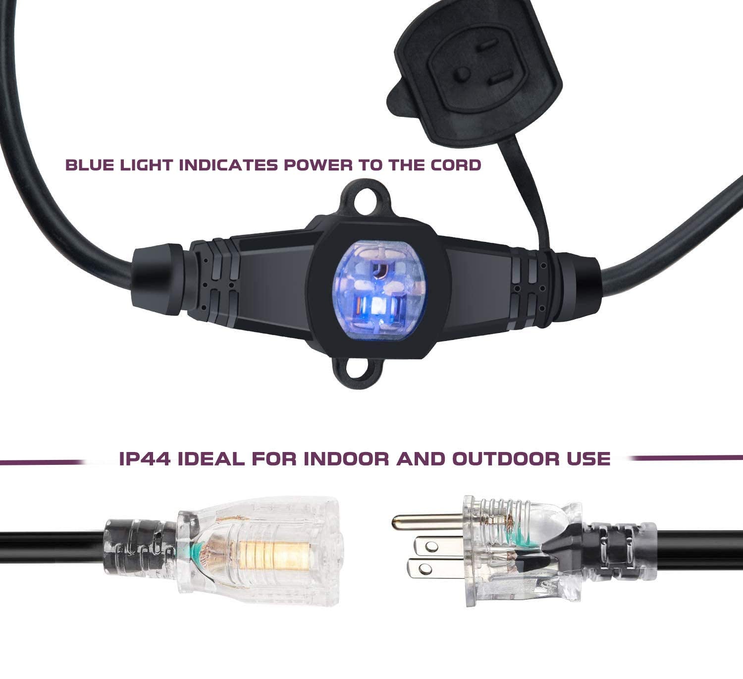 Kutatek 30Ft 14/3 Multi Outlet Heavy Duty Extension Cord, 6 Outlets Evenly Spaced Every 5Ft,Indoor/Outdoor Christmas Lighting, H