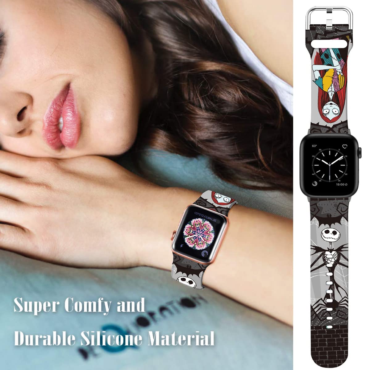 Sjiangqiao Compatible With Apple Watch Bands Halloween Sally/Jack Skellington 38Mm 40Mm 41Mm Cartoon Band Replacement Strap Soft