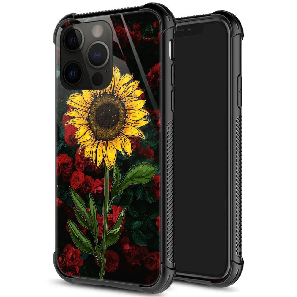 Compatible With Iphone 14 Pro Case, Rose Sunflower Iphone 14 Pro Cases For Women Girls, Pattern Design Shockproof Anti Scratch O