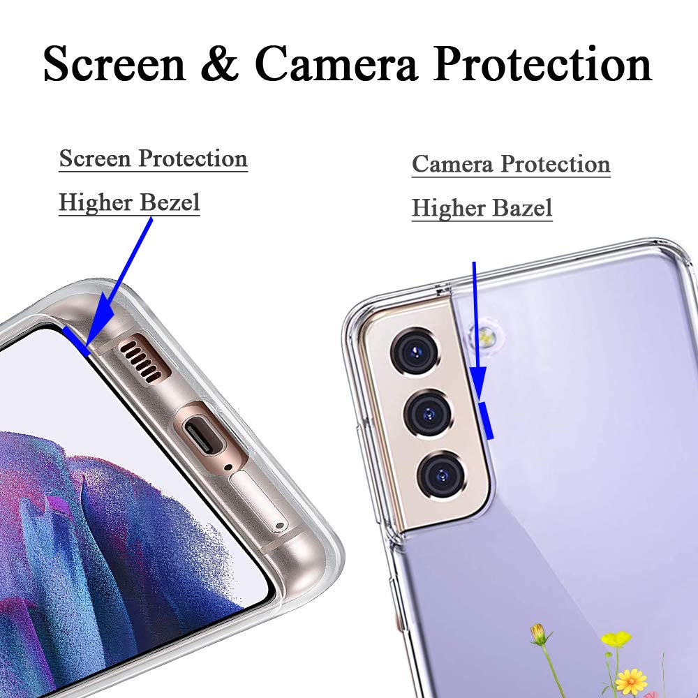 Unov Case Compatible With Galaxy S21 Case Clear With Design Soft Tpu Shock Absorption Slim Embossed Pattern Protective Back Cove