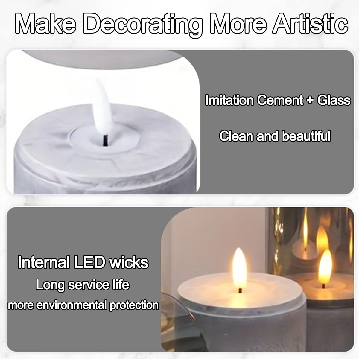 Ledholyt Rechargeable Flameless Candle, Flashing Led Pillar Real Wax Candle With Remote Control And Timer, Simulated Wick, Gray