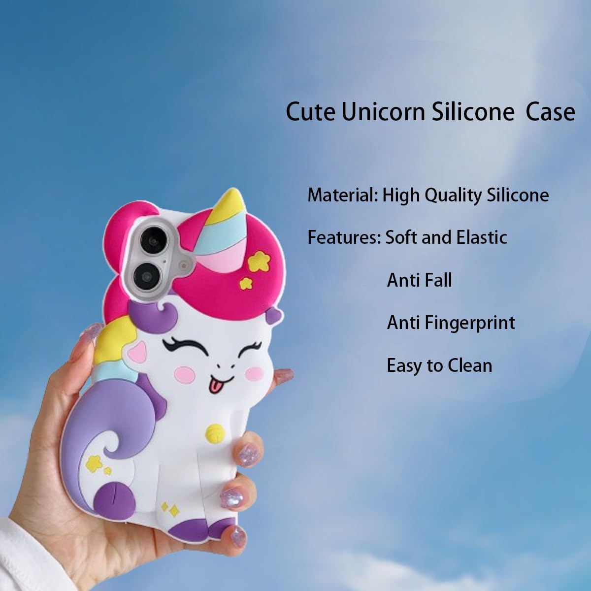 Wifantien 3D Cute Unicorn Case For Iphone 16 Plus 6.7'',Cartoon Kawaii Fashion Character Unicorn Horse Shape Kids Girls Women So