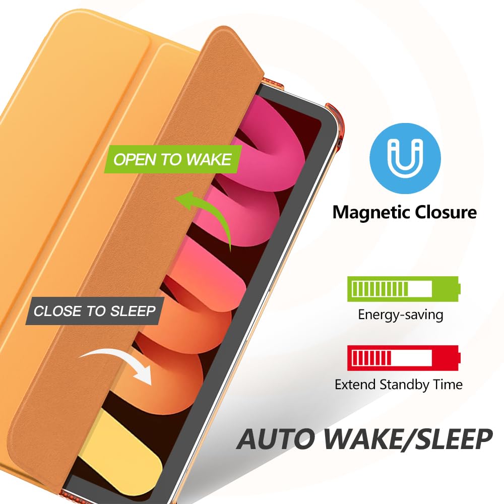 MoKo for iPad Mini 7 (A17 Pro) Case 2024,iPad Mini 6 Case 2021,8.3 inch iPad Mini 7th/6th Generation Case,Slim Lightweight Hard Back Shell Stand Cover for iPad Mini 2024 with Touch ID, Papaya