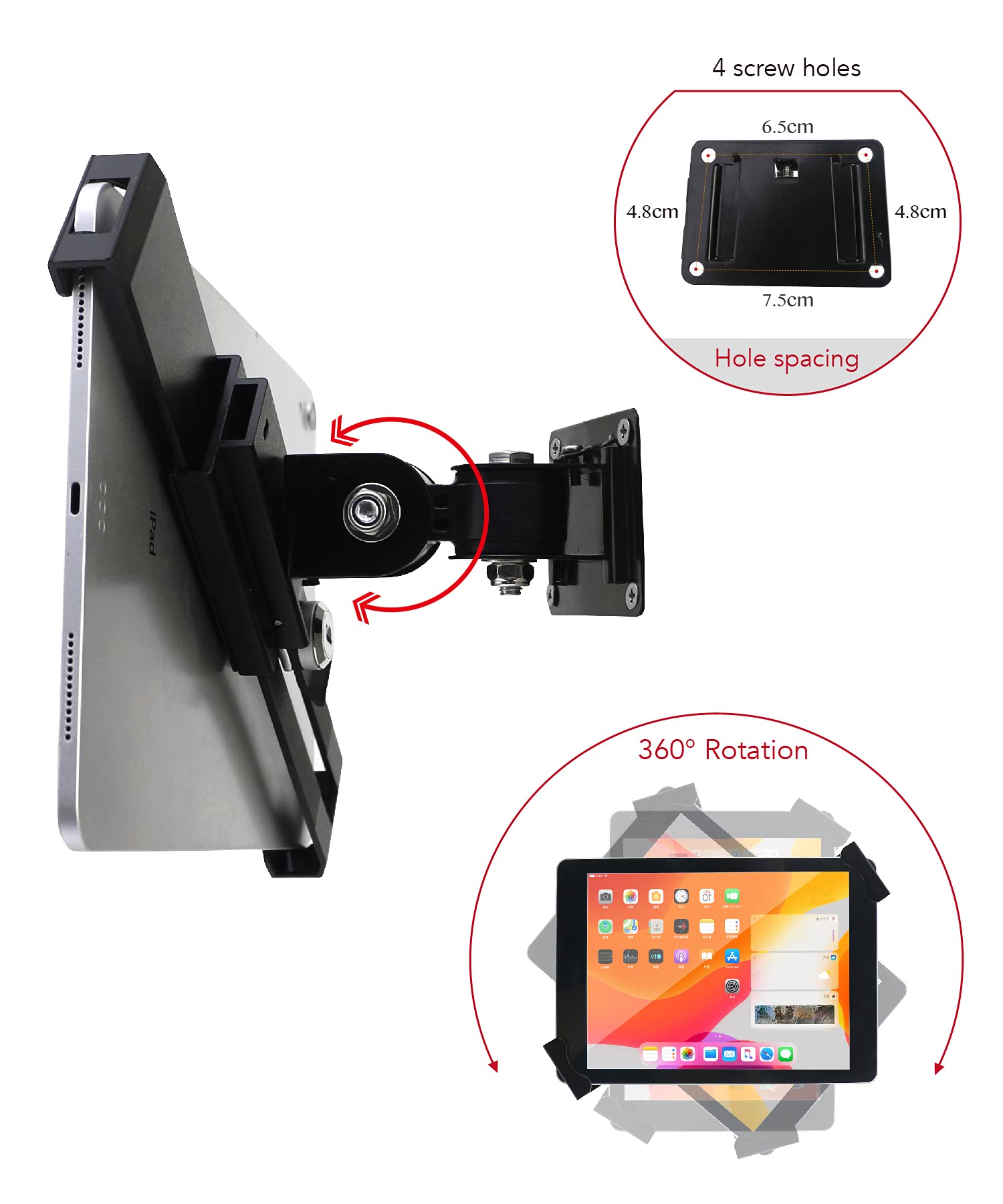 Westruggle Tablet Wall Mount Holder With Lock And Key, Rotate Design Arbitrary Adjustment,Multi Angle,Bracket For Most 8 To 10.4