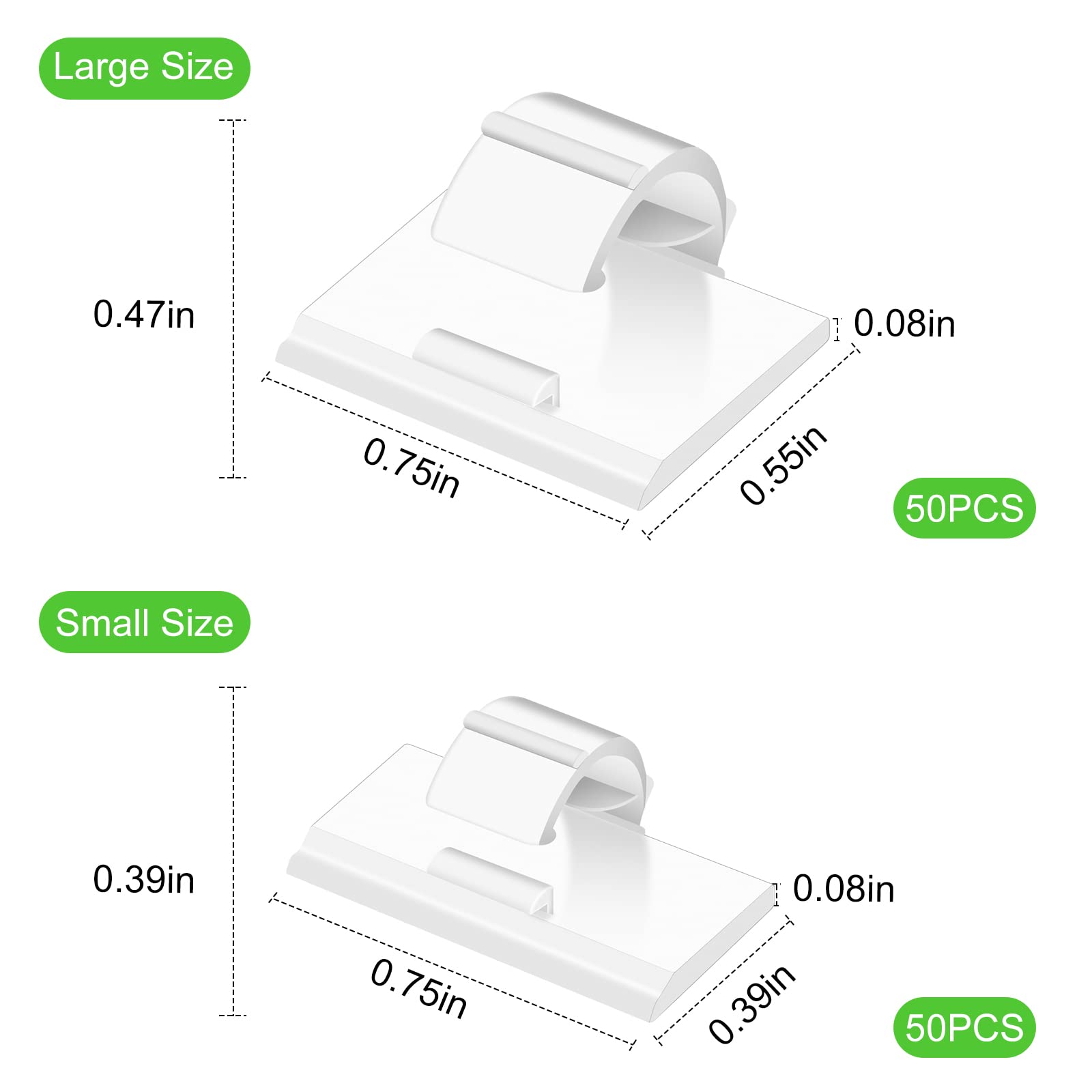 100Pcs Cable Clips White, Aiboo Upgraded Wire Clips Adhesive With 50Pcs Small Size & 50Pcs Large Size Cable Straps, Mini Cable W