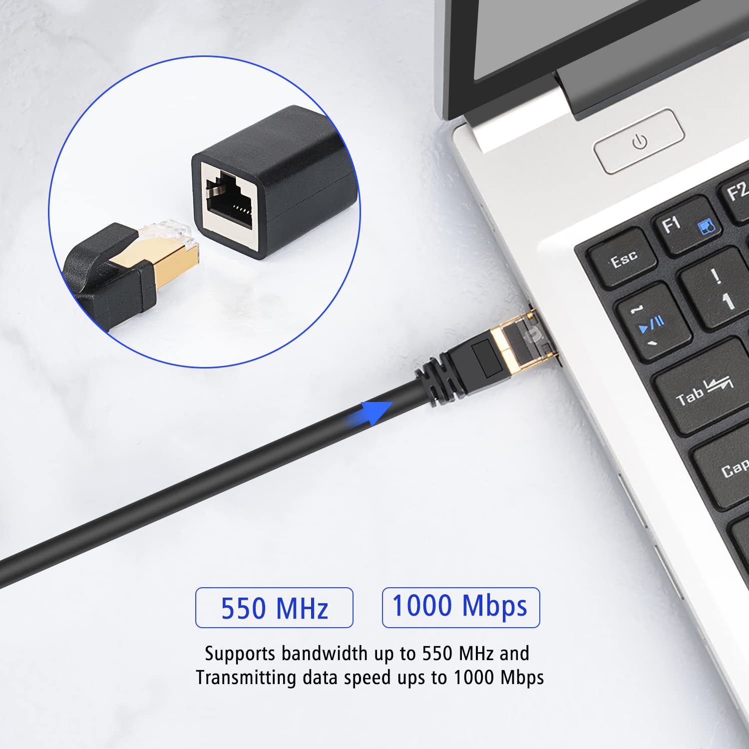 J&D Ethernet Extension Cable, Cat 6 Ethernet Extender Cable Adapter (6 Feet) Support Cat6 / Cat5E / Cat5 Standards, Rj45 Cords S