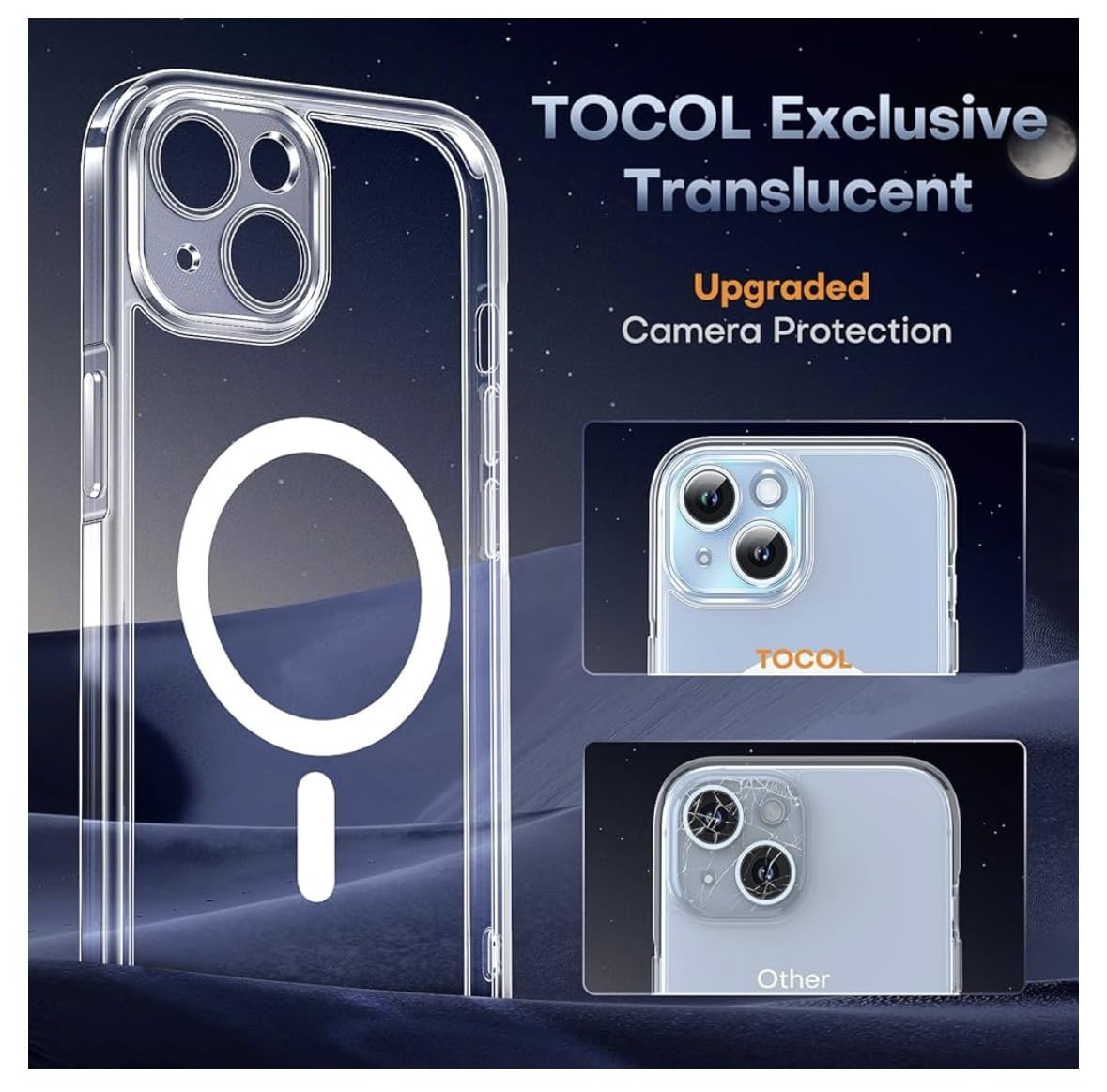 Tocol Magnetic For Iphone 14 Case, [Non Yellowing] [Full Camera Protection] [Compatible With Magsafe] [15Ft Military Grade Prote