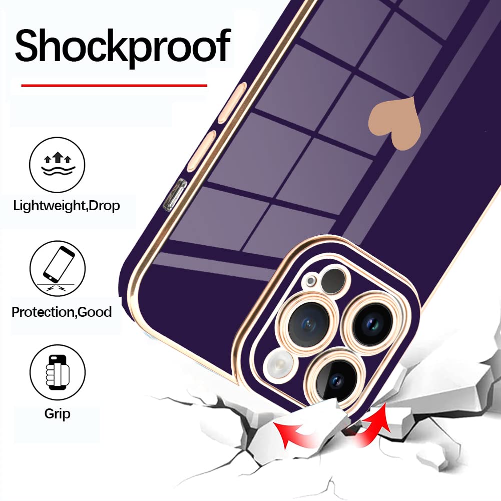 Fiyart Iphone 14 Pro Max Case, Love Heart Design, Women & Girls, Tpu Electro Plating, Camera Lens Protection, Screen Protector