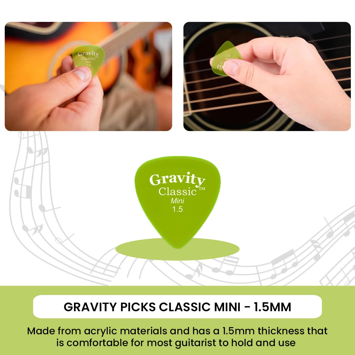Gravity Picks Classic Guitar Pick   1.5Mm Fluorescent Green  Polished