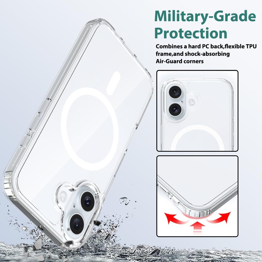 2024 Magnetic For 16 Case,Military Grade Drop Tested,Shockproof Anti Scratch Clear Thin Slim Phone Case.Clear Magnetic.