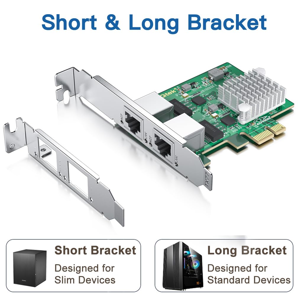 2.5Gbase T Pcie Nic With Realtek Rtl8125 Chip, 2.5Gb Network Card, 2500/1000/100 Mbps,Dual Rj45 Ports, Pcie X1, Ethernet Card Fo