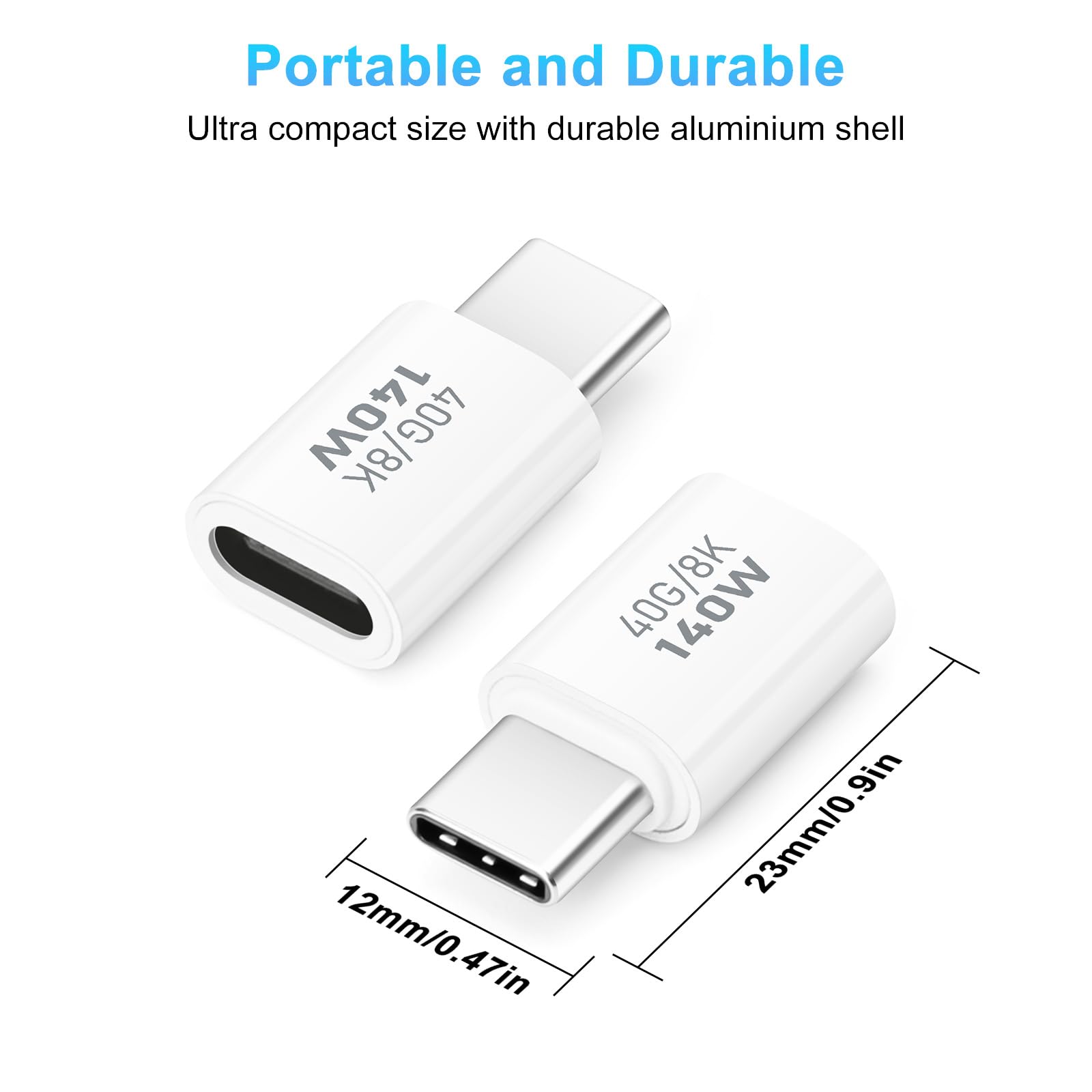 Aiyeen Usb C Adapter 40Gbps (2 Pack), Usb C Male To Female Adapter Usb 4.0 Type C Adapter Data Transfer Connector Compatible For