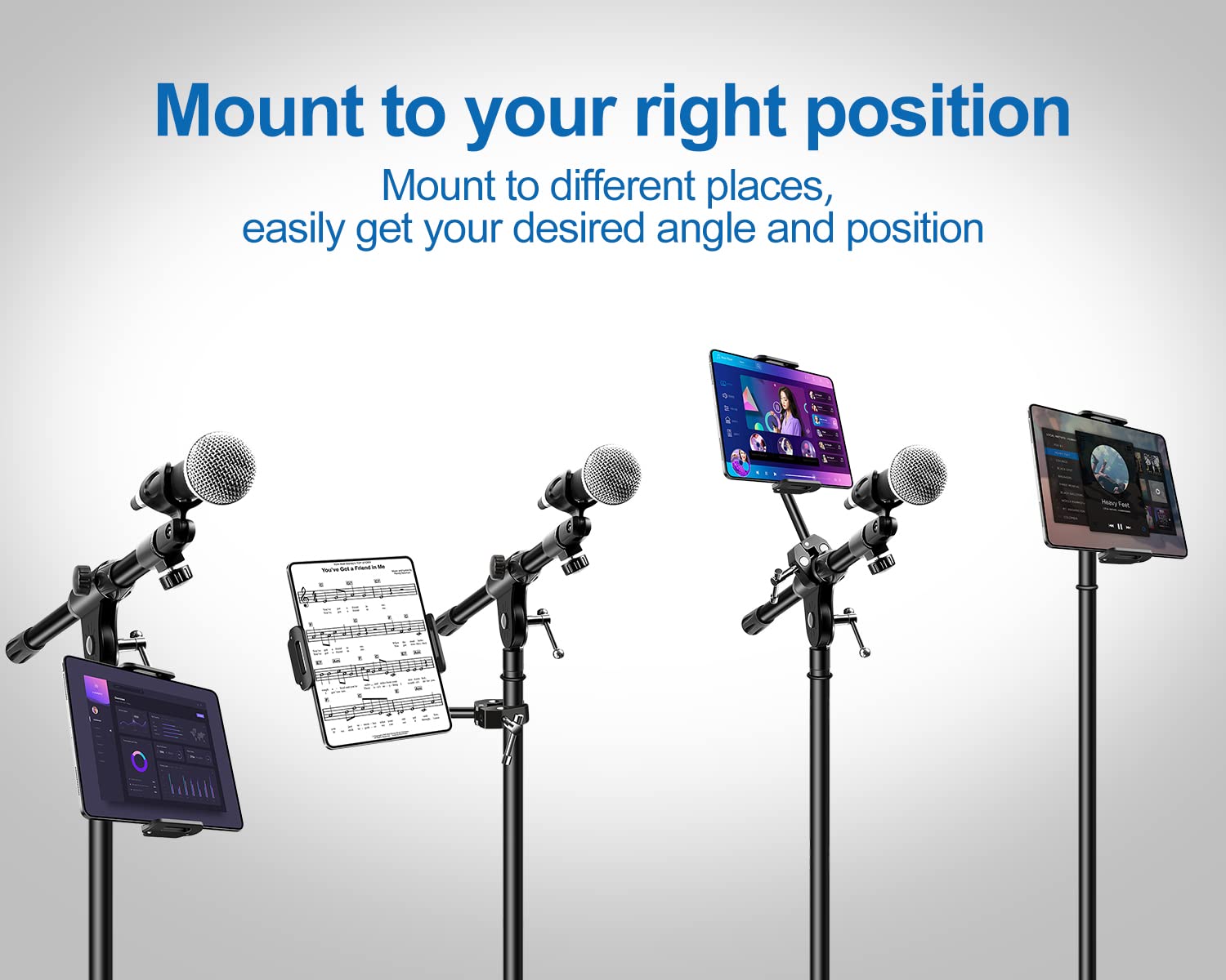 Elitehood Aluminum Ipad Holder For Mic Stand, Side Mount Ipad Music Stand Holder For Microphone, 360 Swivel Tilt Adjustable Mic