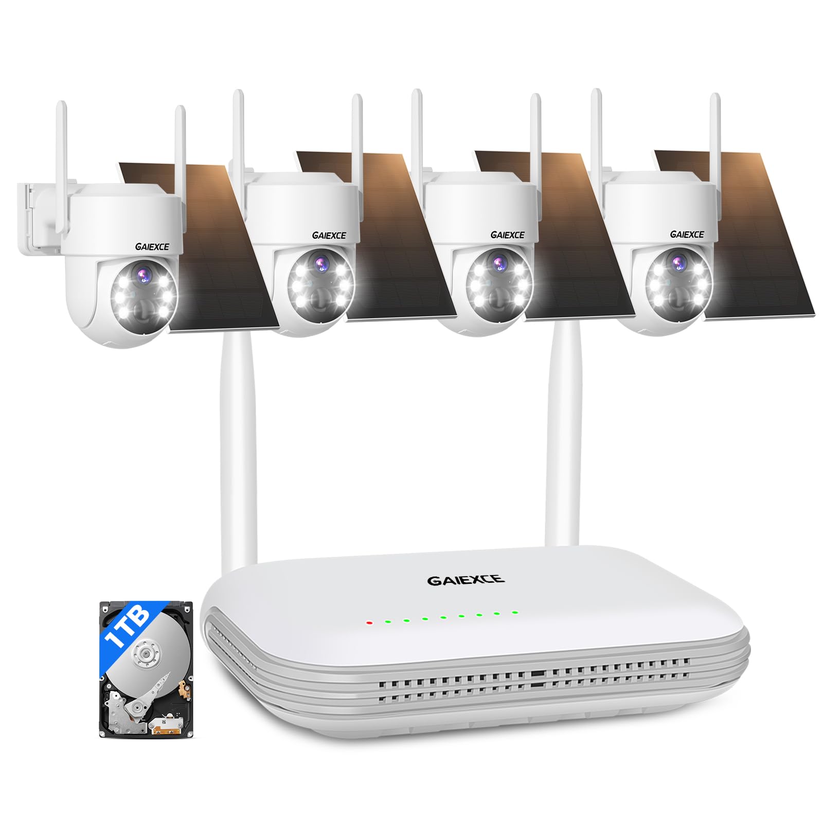 Gaiexce Wireless Solar Security Camera System, ?No Monthly Fee? Solar Powered Home Security Cameras System With 360 Pan & Tilt, 