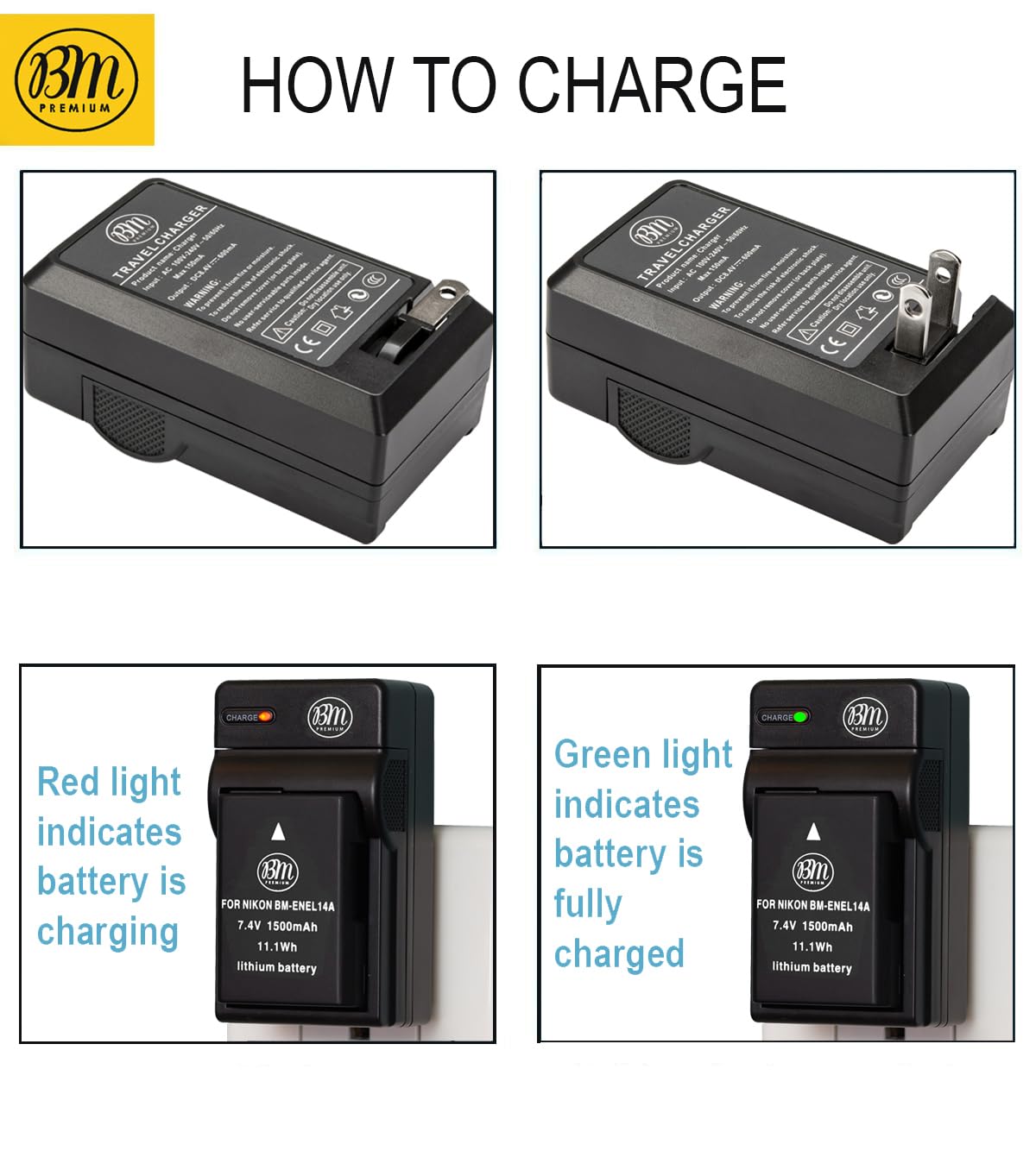 BM Premium EN EL14A, EN EL14 Battery and Charger for Nikon D3100, D3200, D3300, D3400, D3500, D5100, D5200, D5300, D5500, D5600, DF, Coolpix P7000, P7100, P7700 Digital SLR Cameras