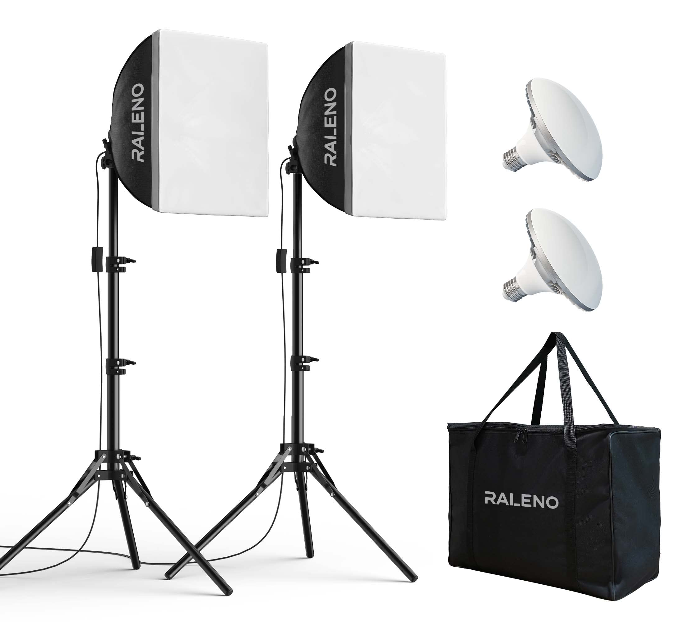 Raleno Softbox Lighting Kit, 2 X 16'' X 16'' Photography Studio Equipments With 50W / 5500K / 95 Cri Led Bulbs, Continuous Light