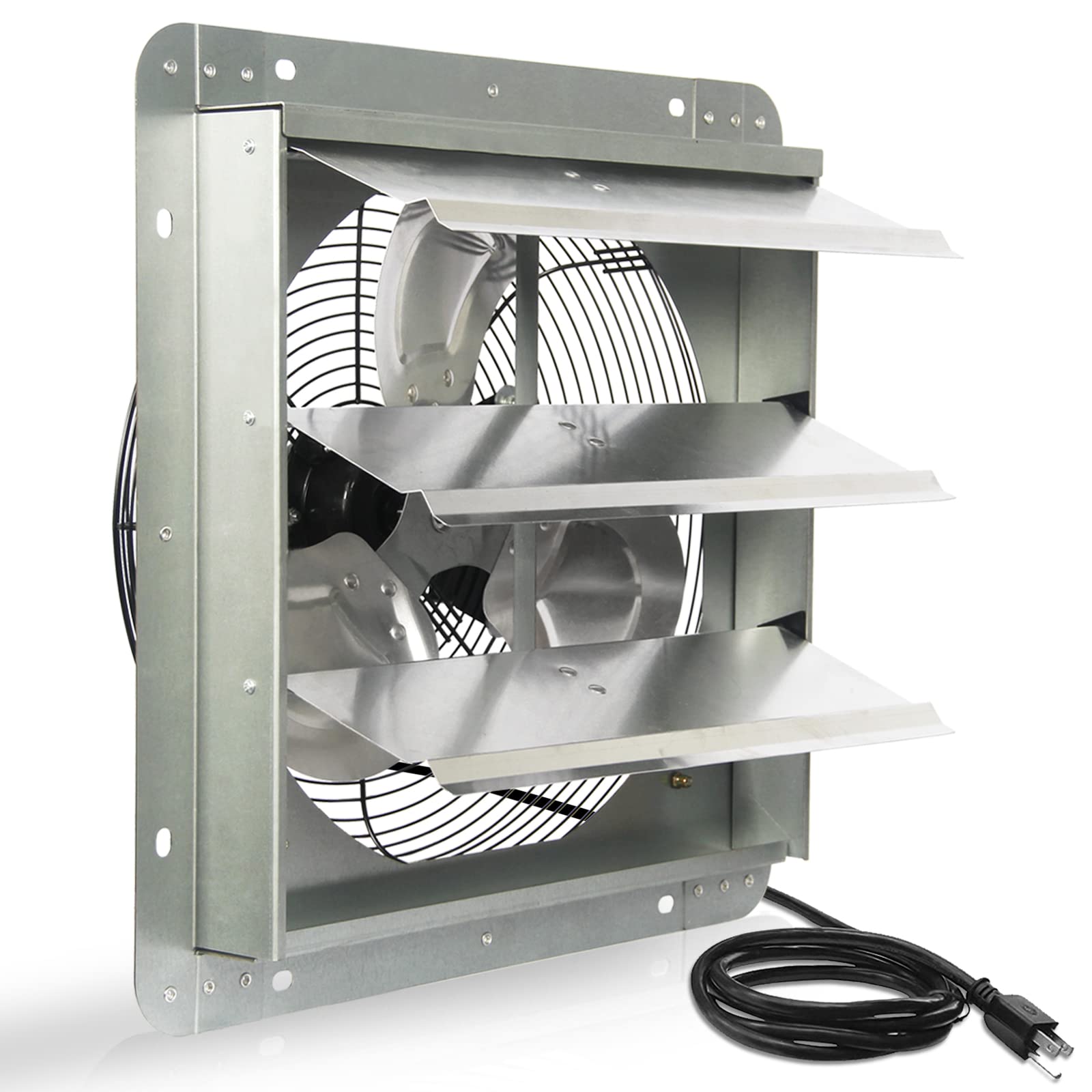 JPOWER 14 Inch Shutter Exhaust Fan, Gable Vent Fan, Wall Mount Ventilation, High Speed 1950 CFM, Automatic Aluminum Blades, for 