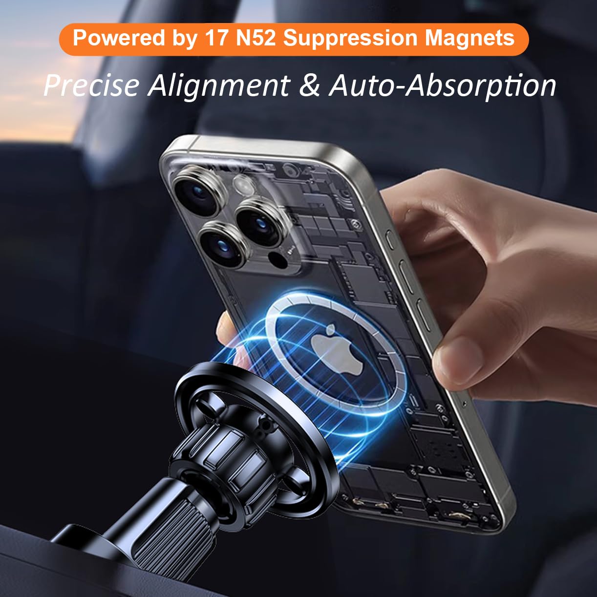 Mizi 2025 Mag-Safe Car Mount [17X N52 Magnets] Magnetic Phone Holder With 360 Rotation & Folding Hook Clip, Easy Install Air Ven