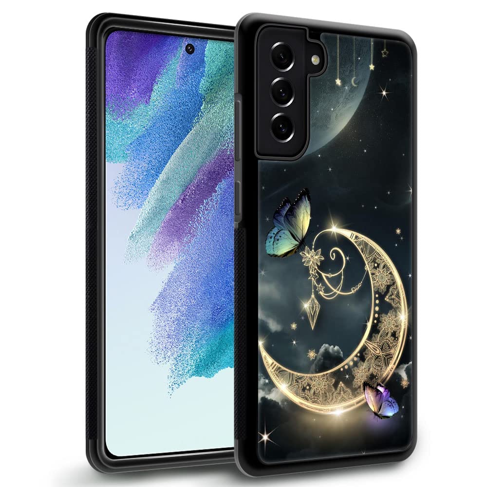 Daizag Compatible With Samsung Galaxy S22 Ultra Case,Golden Retro Fantasy Starry Moon Butterfly For Man Woman, All Round Protect