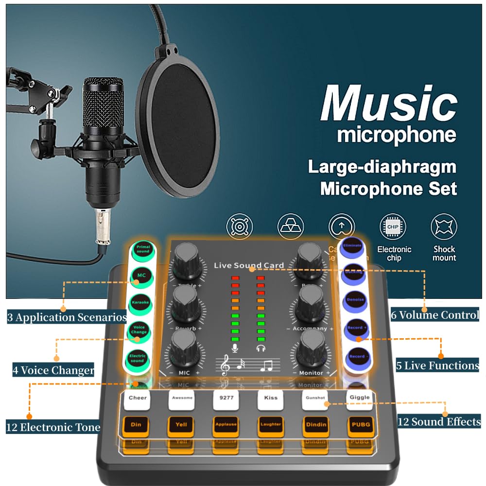 Sktome Podcast Equipment Bundle, Bm 800 Recording Studio Package With Voice Changer, Live Sound Card   Audio Interface For Lapto