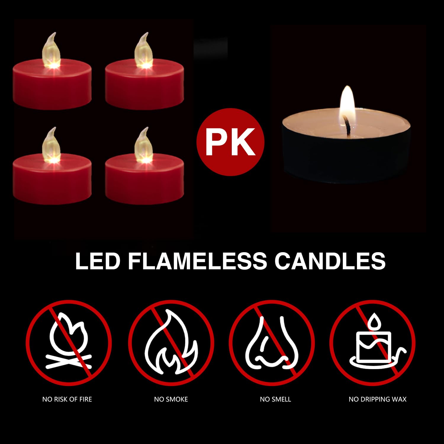 Led Tea Lights Flameless Candles: Battery Operated Bulk 24 Pack Realistic And Bright Flickering Long Lasting 200 Hours Electric