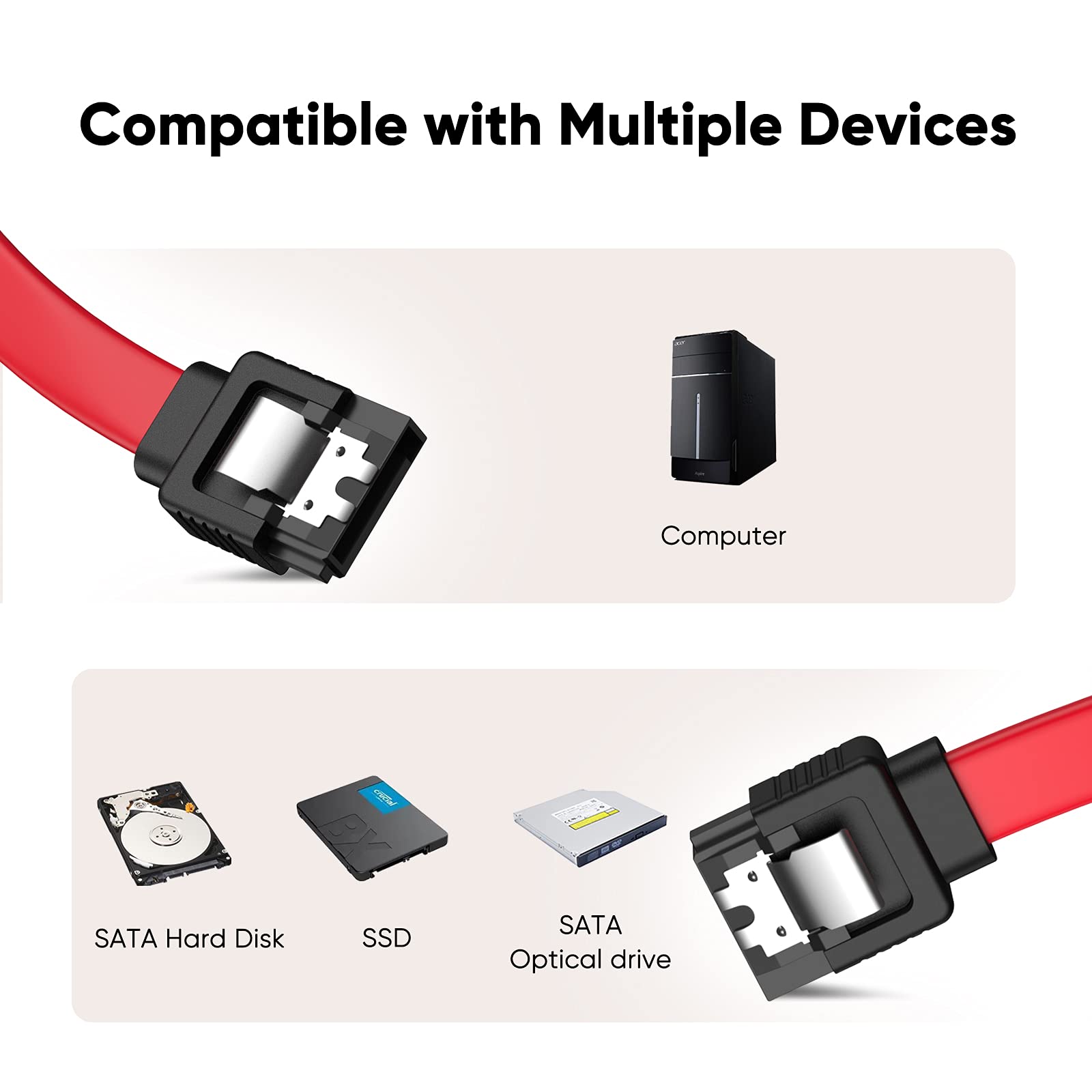 Cablecreation Sata Iii Cable, [2 Pack] 18 Inch Sata Iii 6.0 Gbps 7Pin Female To Female Data Cable With Locking Latch, Red,1.5Ft