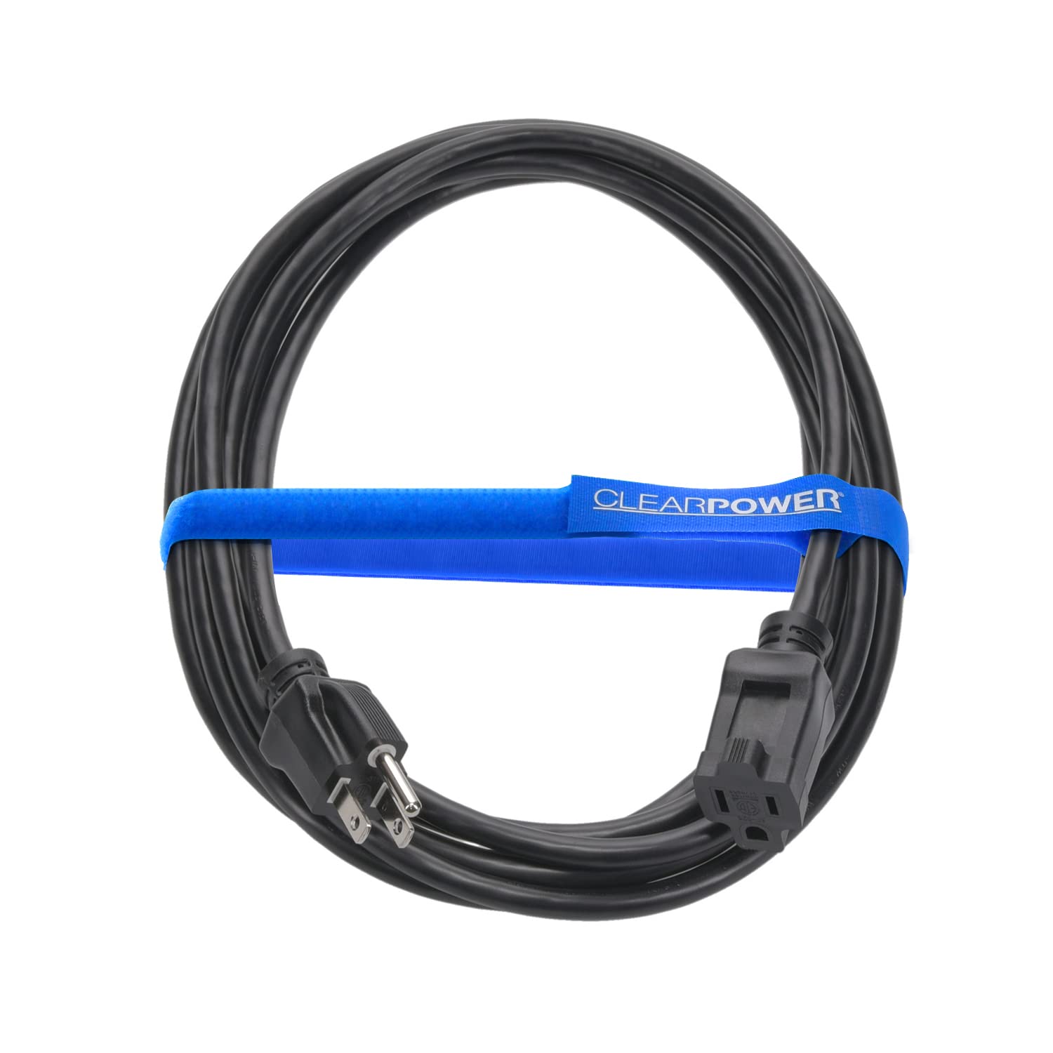 Clear Power 15 Ft Indoor/Outdoor Extension Cord 16/3 Sjtw, Black, Water & Weather Resistant, Flame Retardant, 3 Prong Grounded Plug, Cp10123