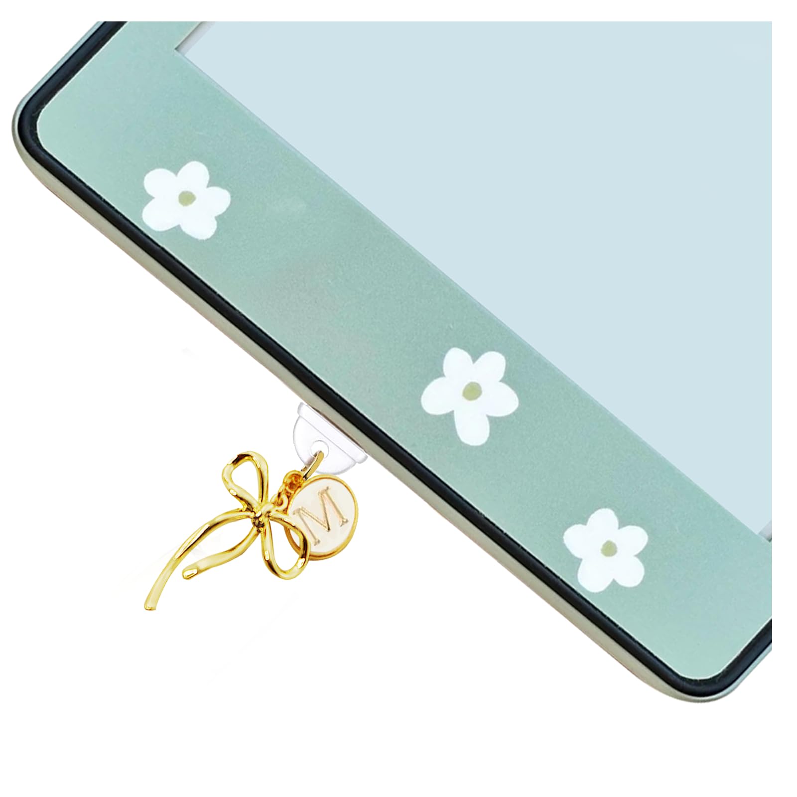 MORWLAT Bow Letters Dust Plug Charm Compatible with Kindle Paperwhite,Type C/USB C Dust Plug, Women Gift for E-Reader Lover Teac