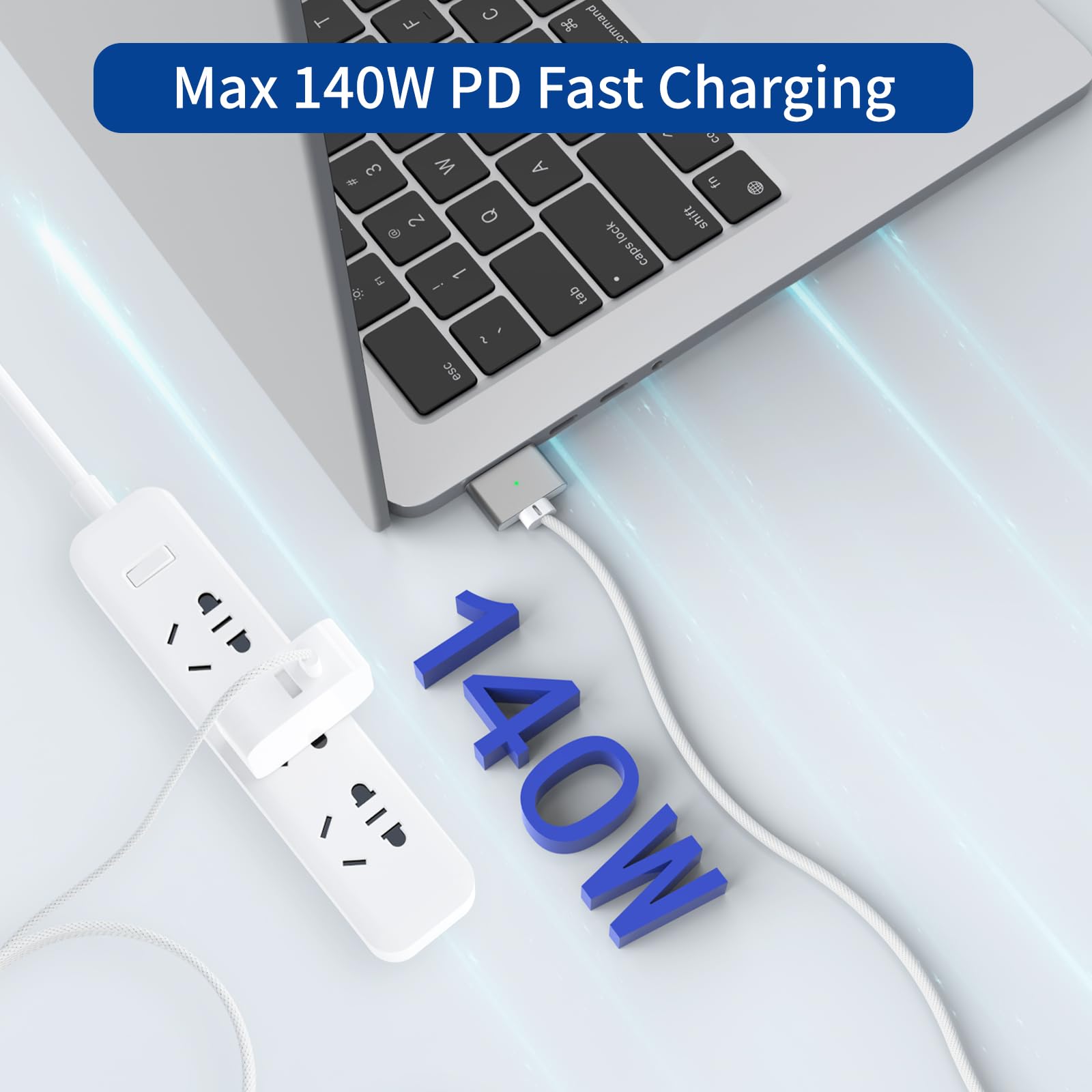 Ybsgo 140W Usb C To Magnetic 3 Cable,6.6Ft/2M Magnetic Charging Cable For Macbook Air 2024 M3 13/15Inch,Macbook Air 2022/2023 M2