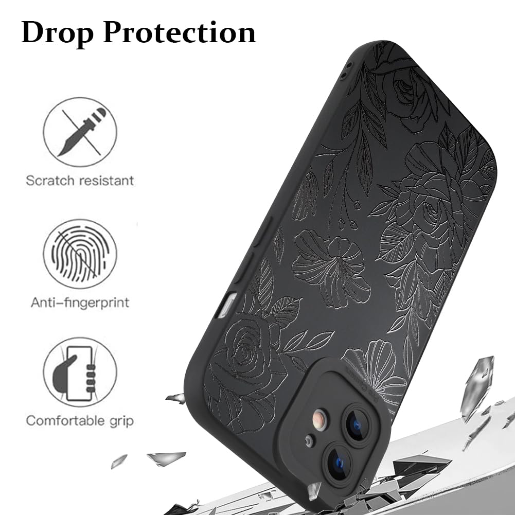 Lsl Case For Iphone 12 Black Floral Flower Pattern Print Case Soft Tpu Full Camera Lens Anti Drop Anti Scratch Shockproof Protec